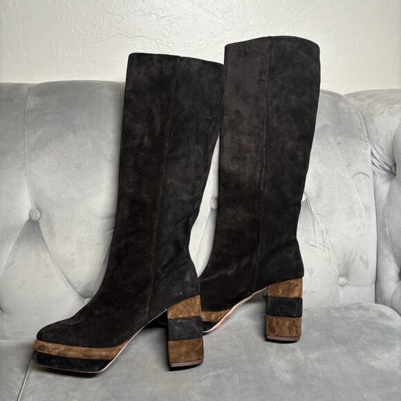 Tory Burch Black Suede Leather Platform Tall Boots – Women’s Size 7.5 - Picture 10 of 15